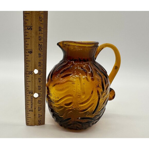 Vintage Pitcher Creamer Amber Glass Textured Honey Autumn Fall Decor Pilgrim USA - Picture 9 of 9